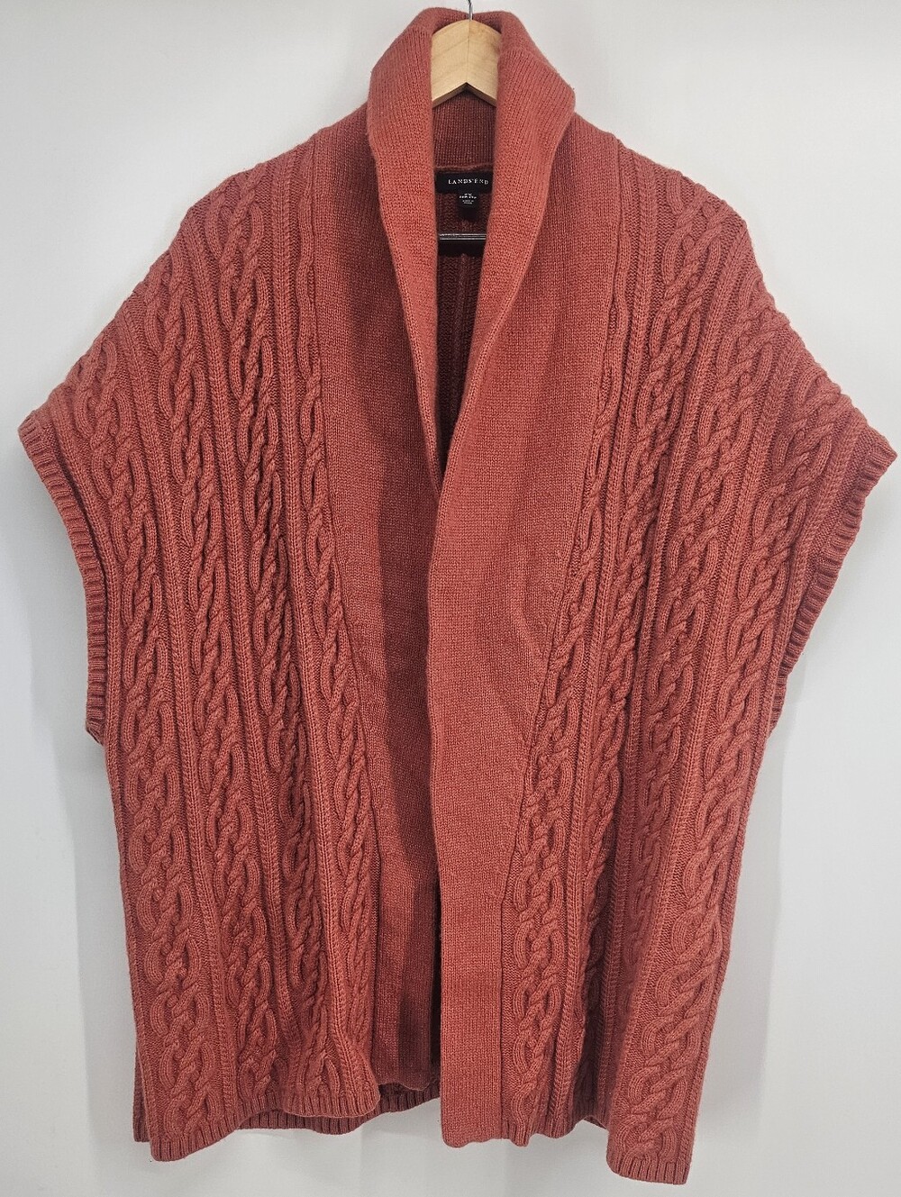Lands' End Cable Knit Wool Blend Poncho Cardigan – Size 2X